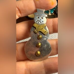 Mexico 925 Sterling Silver & Brass Snowman Pendant